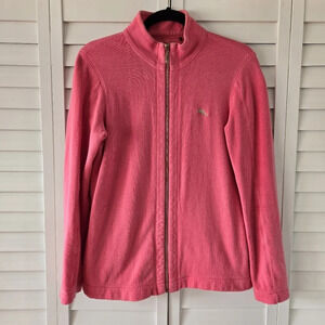Tommy Bahama Pink Embroidered Back Full Zipped Mock Neck‎ Ribbed Sweater Size S
